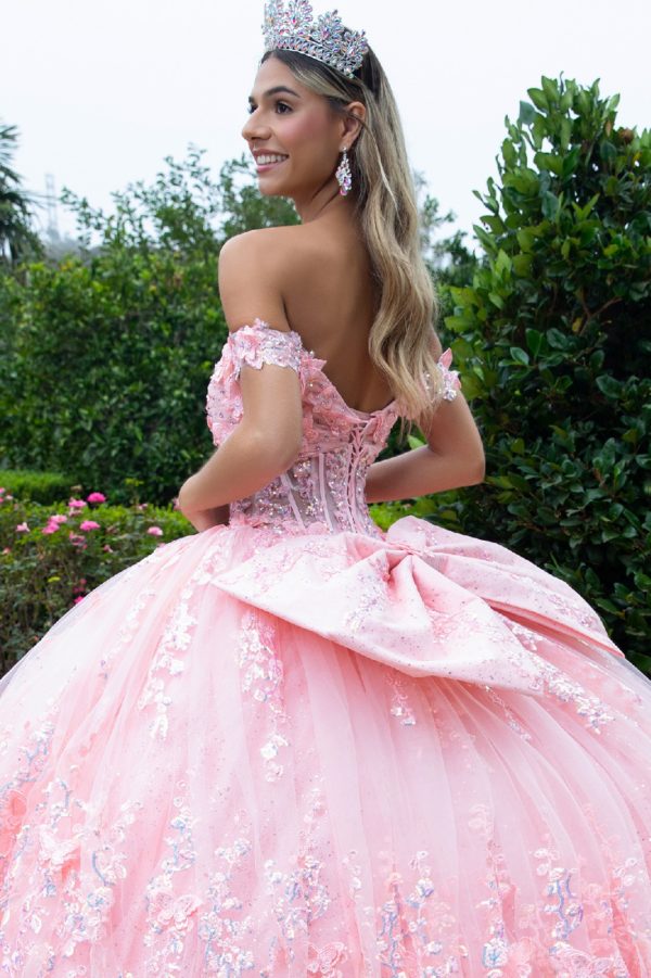 Quinceniera Dresses Long 3D Floral Applique Corset Quinceanera Dress Blush
