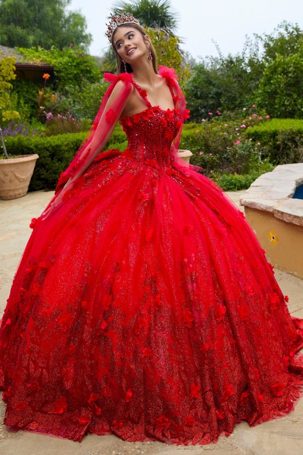 Quinceniera Dresses Glitter Applique Long Quinceanera Dress Red