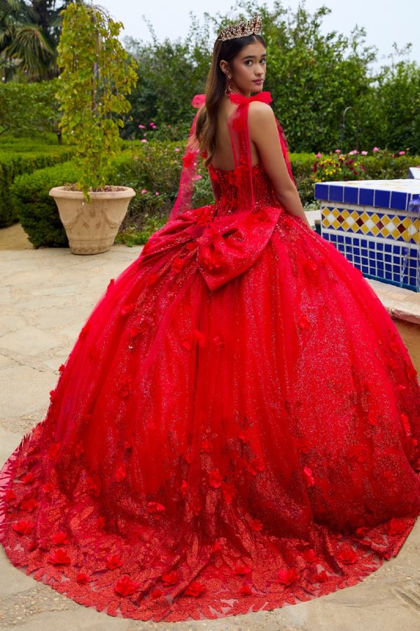 Quinceniera Dresses Glitter Applique Long Quinceanera Dress Red