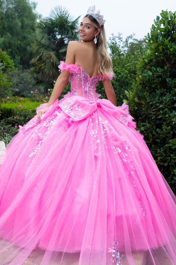 Quinceniera Dresses Glitter Long Ball Gown Corset Quinceanera Dress Pink