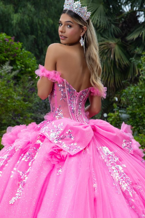 Quinceniera Dresses Glitter Long Ball Gown Corset Quinceanera Dress Pink