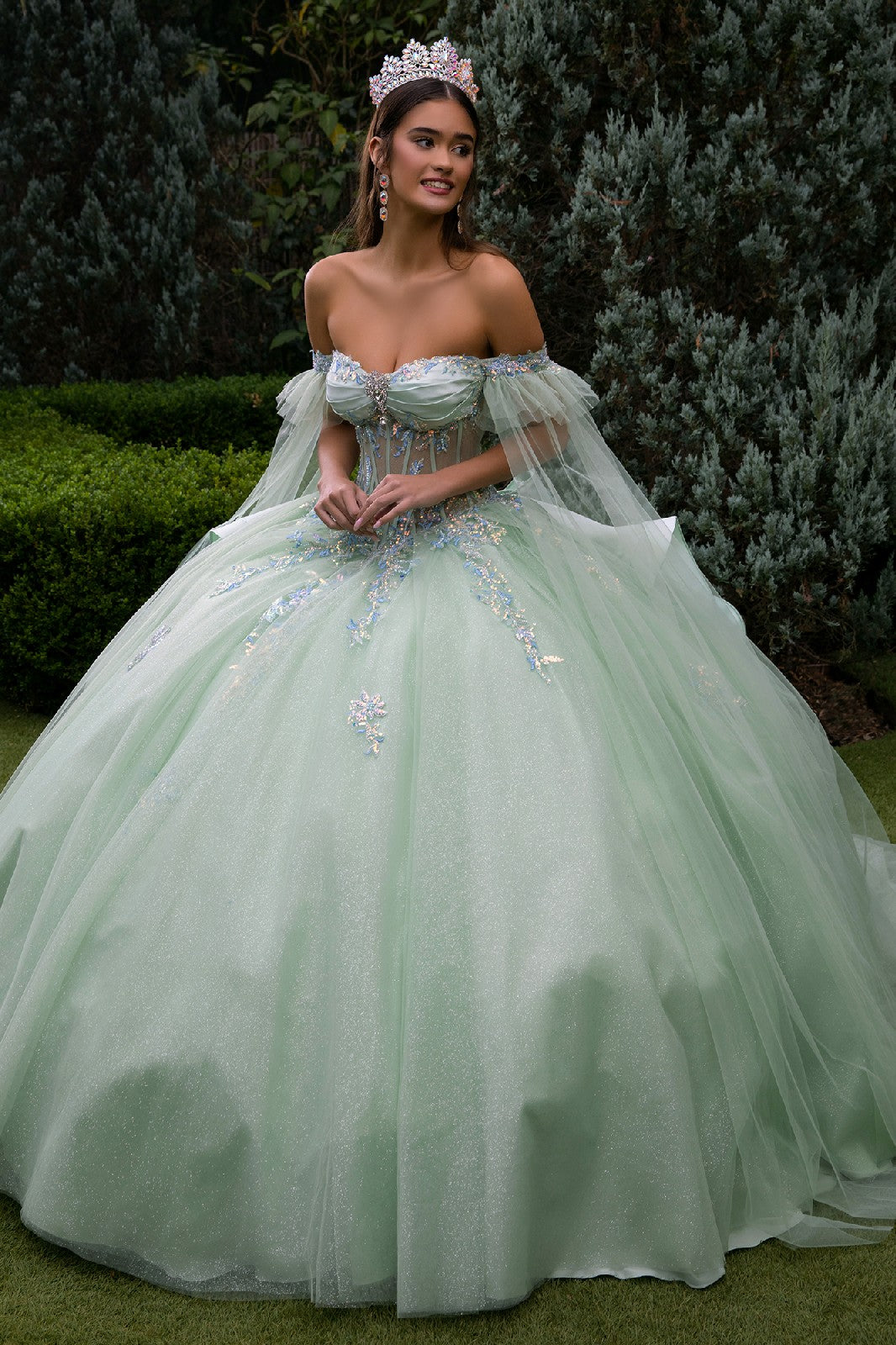 Sage Sweet 16 Glitter Long Ball Gown Quinceanera Dress