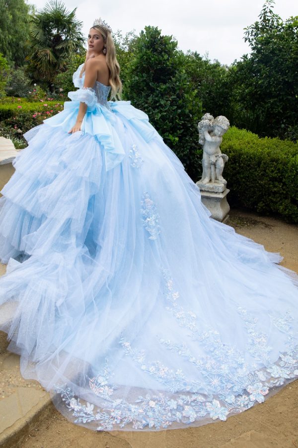 Quinceniera Dresse Long Ball Gown Detachable Sleeve Quinceanera Dress Baby Blue