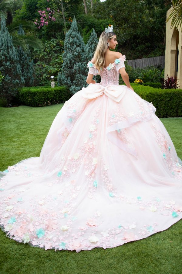 Quinceniera DressesLong Ball Gown Floral Applique Quinceanera Dress Blush