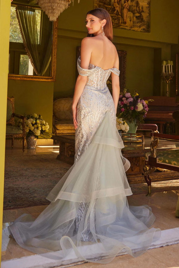Prom Dresses Prom Glitter Long Fitted Formal Overskirt Dress Silver