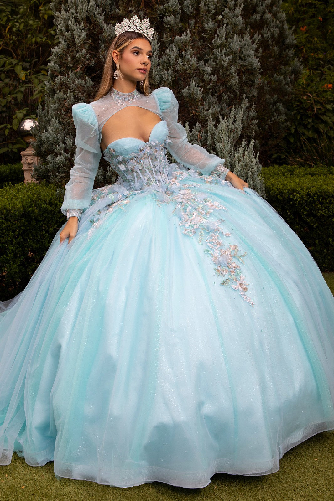 Quinceniera Dresses Glitter Ball Gown Sweet 16 Long Quinceanera Dress Ice Blue