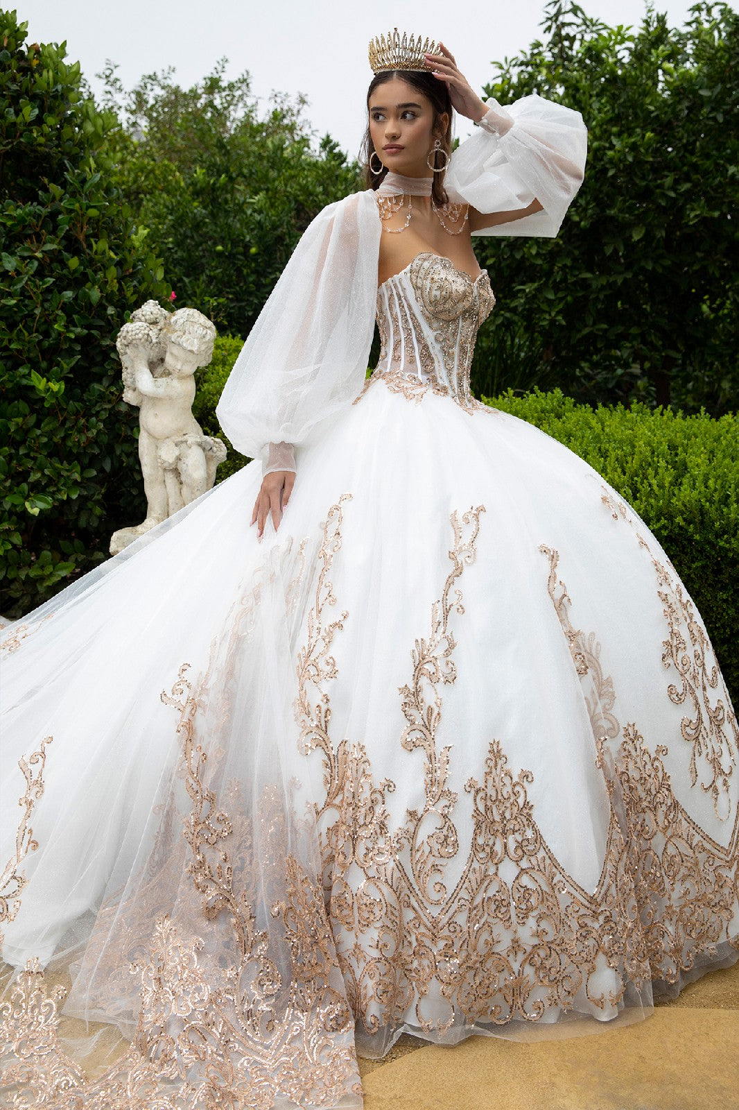 Long Bridal Quinceanera Dresses Ivory Gold Sweet 16 Long Ball Gown