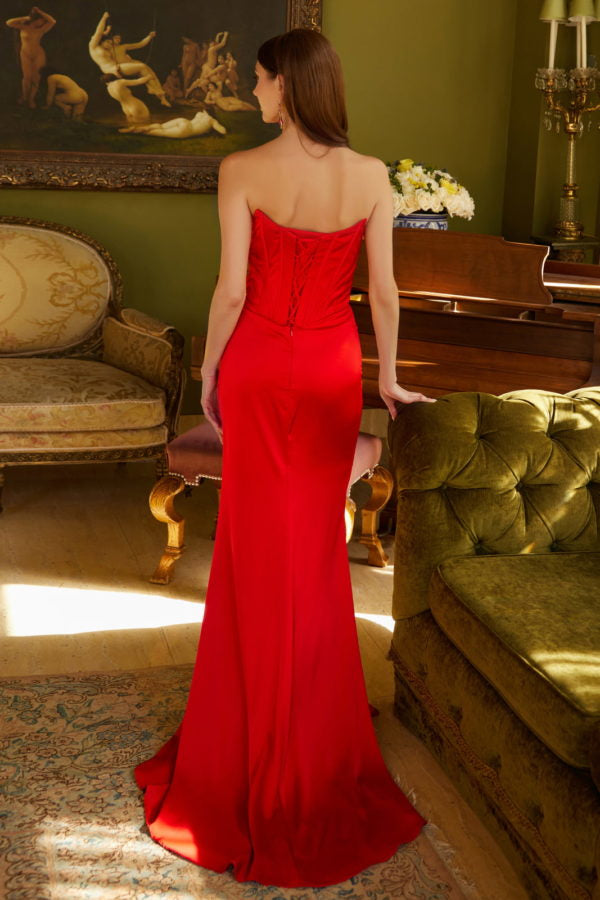 Prom Dresses Prom Long Fitted Slit Formal Corset Dress Red