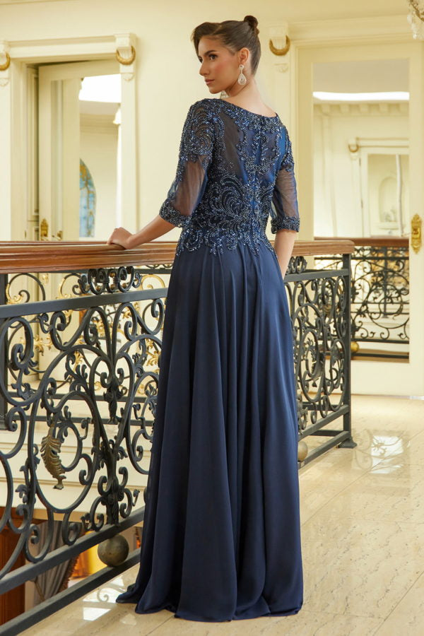 Mother of the Bride Dresses Long Formal A Line Modest Mother of the Bride Dress Navy