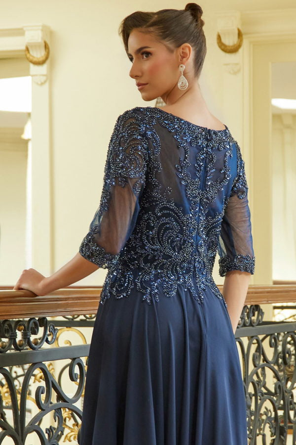 Mother of the Bride Dresses Long Formal A Line Modest Mother of the Bride Dress Navy