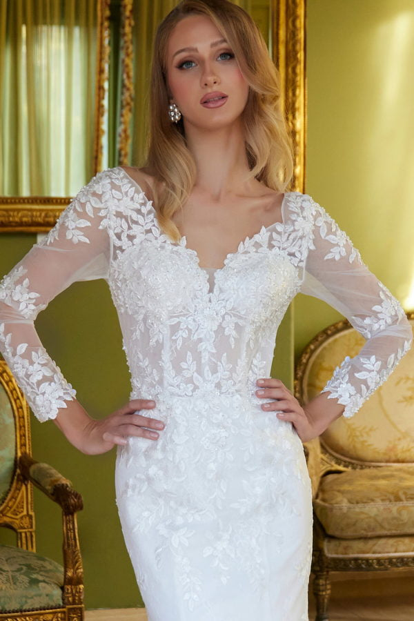 Wedding Dresses Long Sleeve Mermaid Bridal Gown Cape Wedding Dress Off White