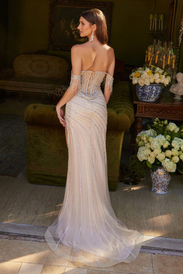 Prom Dresses Fitted Long Formal Glitter Sequin Prom Dress Champagne
