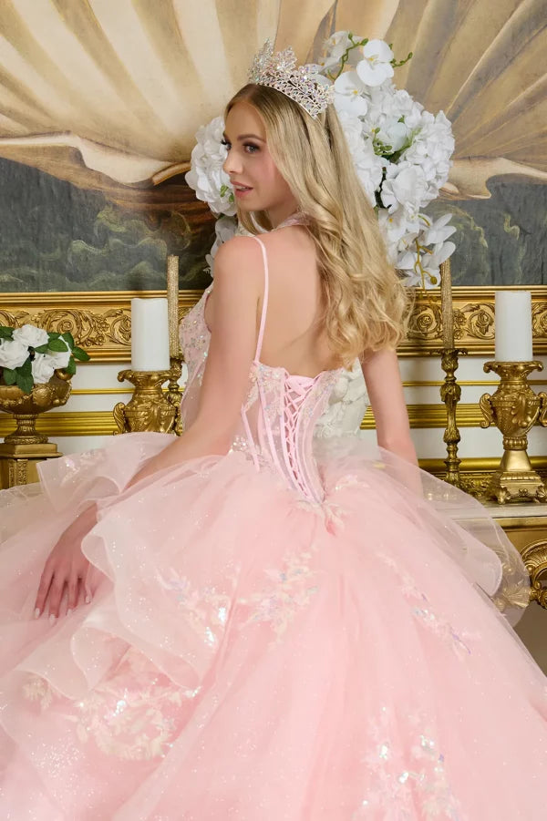 Quinceniera Dresses Long Ball Gown Corset Glitter Quinceanera Dress Blush