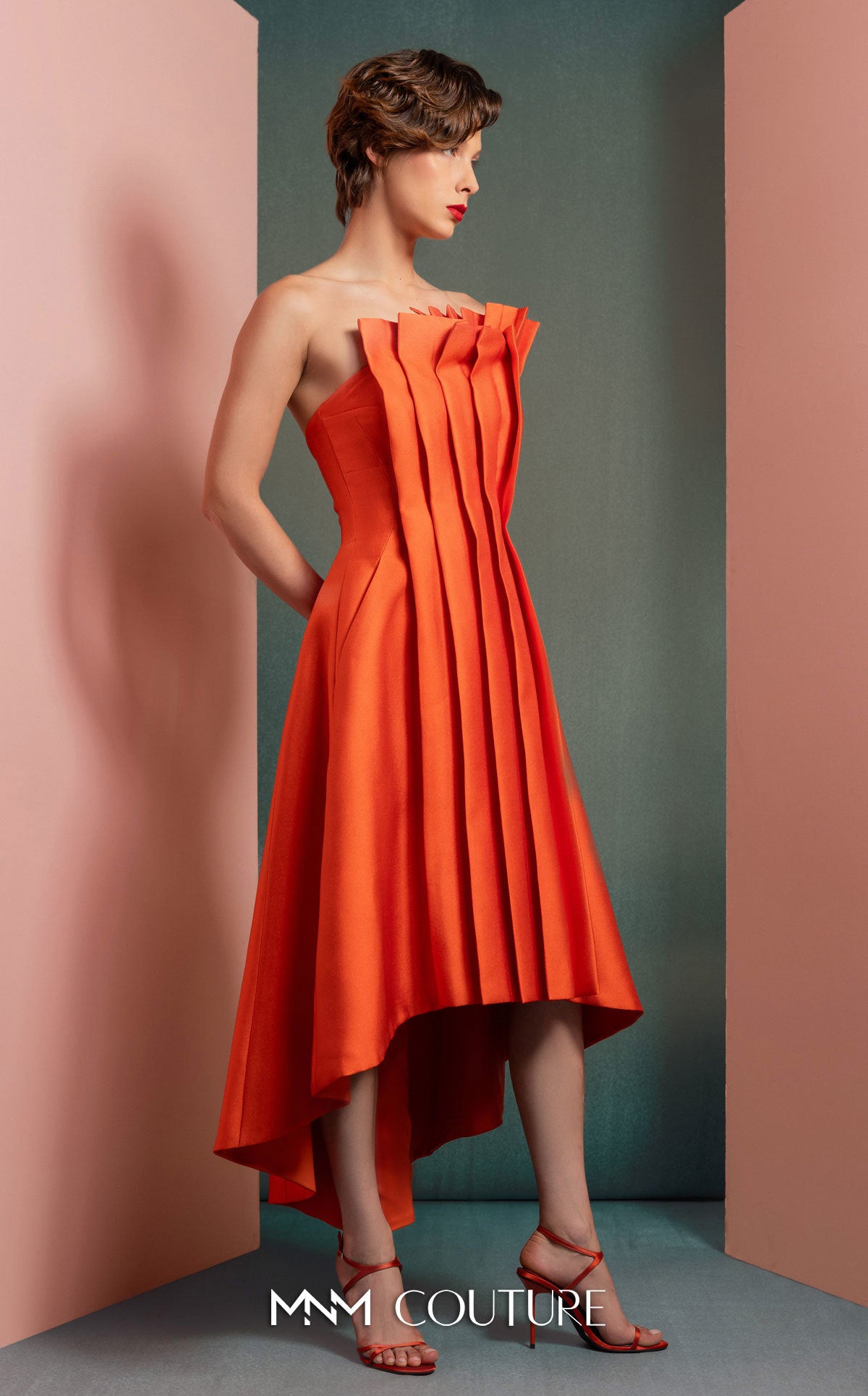 Cocktail Dresses High Low Evening Ruffle Cocktail Dress MNM Couture GOF2510 Orange