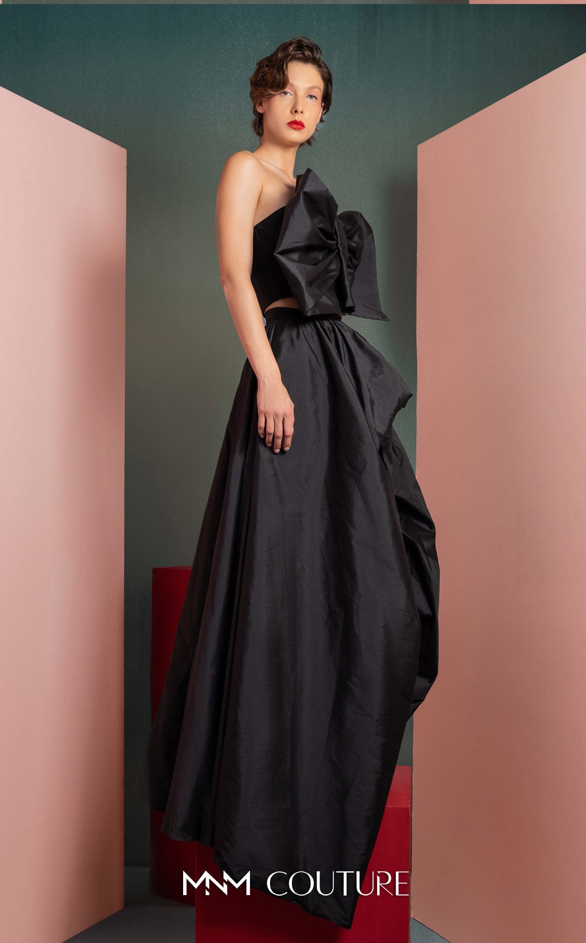 Prom Dresses Two Piece Evening High Low Formal Prom Dress MNM Couture GOF2511 Black