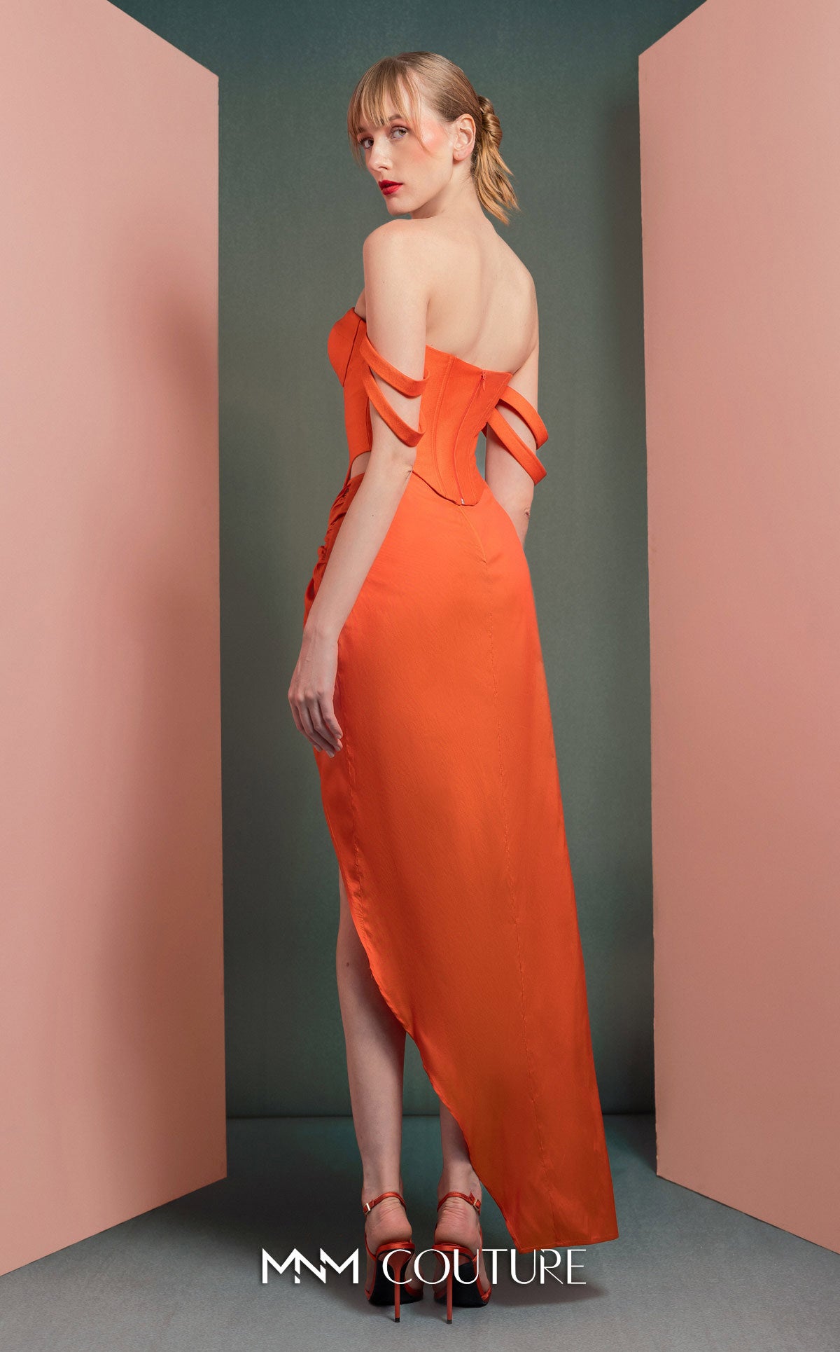 Cocktail Dresses Corset Cocktail High Low Two Piece Dress MNM Couture GOF2513 Orange