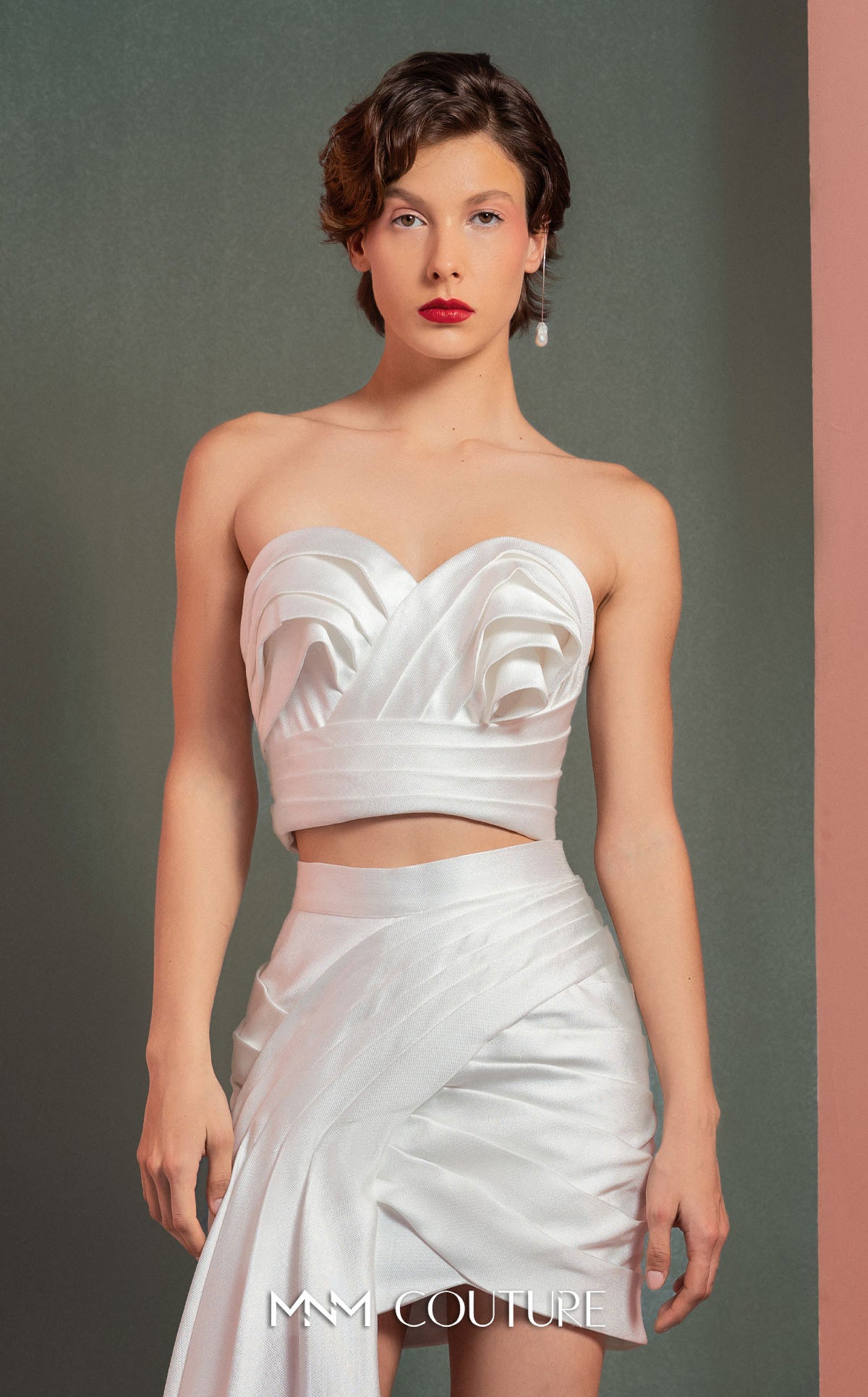 Cocktail Dresses Short Cocktail Pleated Two Piece Dress MNM Couture GOF2515 Off White