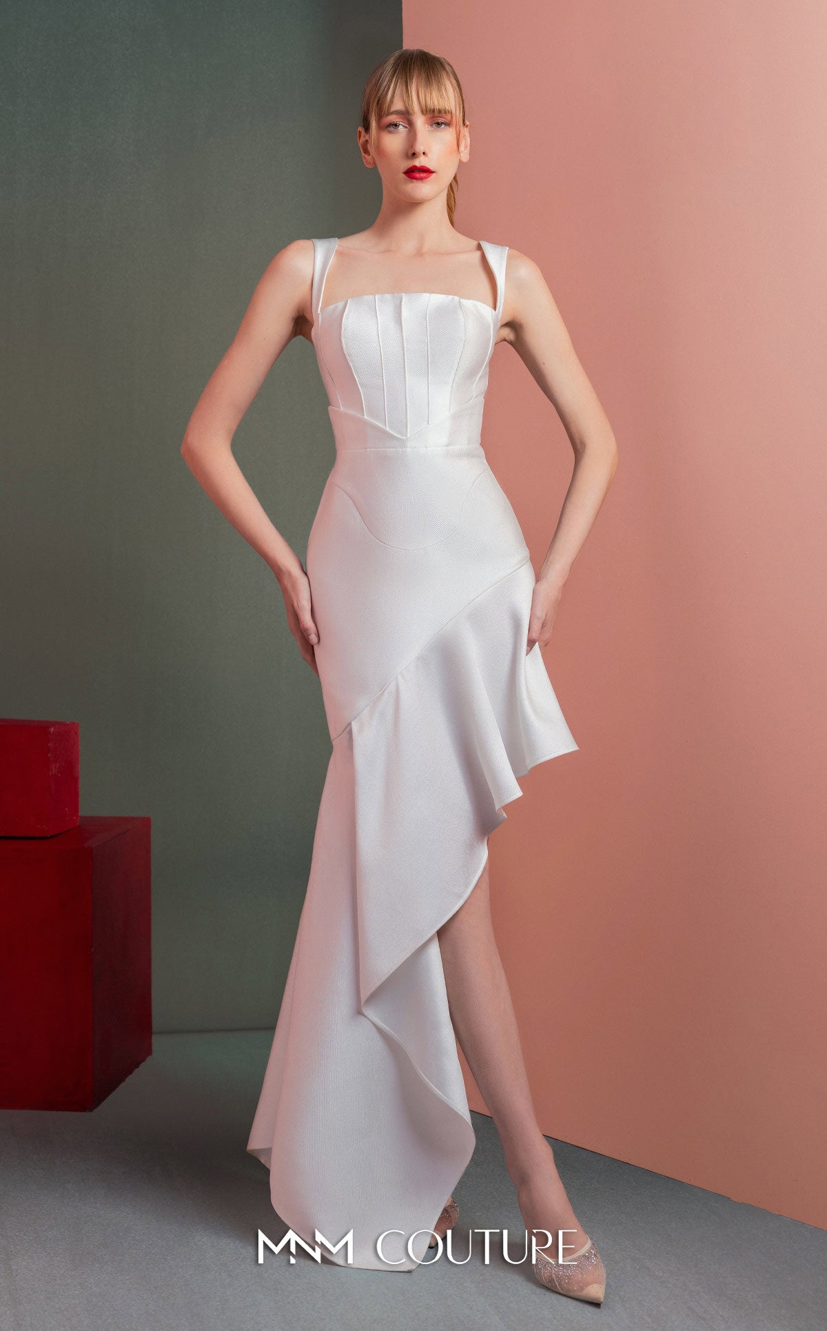 Cocktail Dresses High Low Cocktail Evening Dress MNM Couture GOF2517 Off White