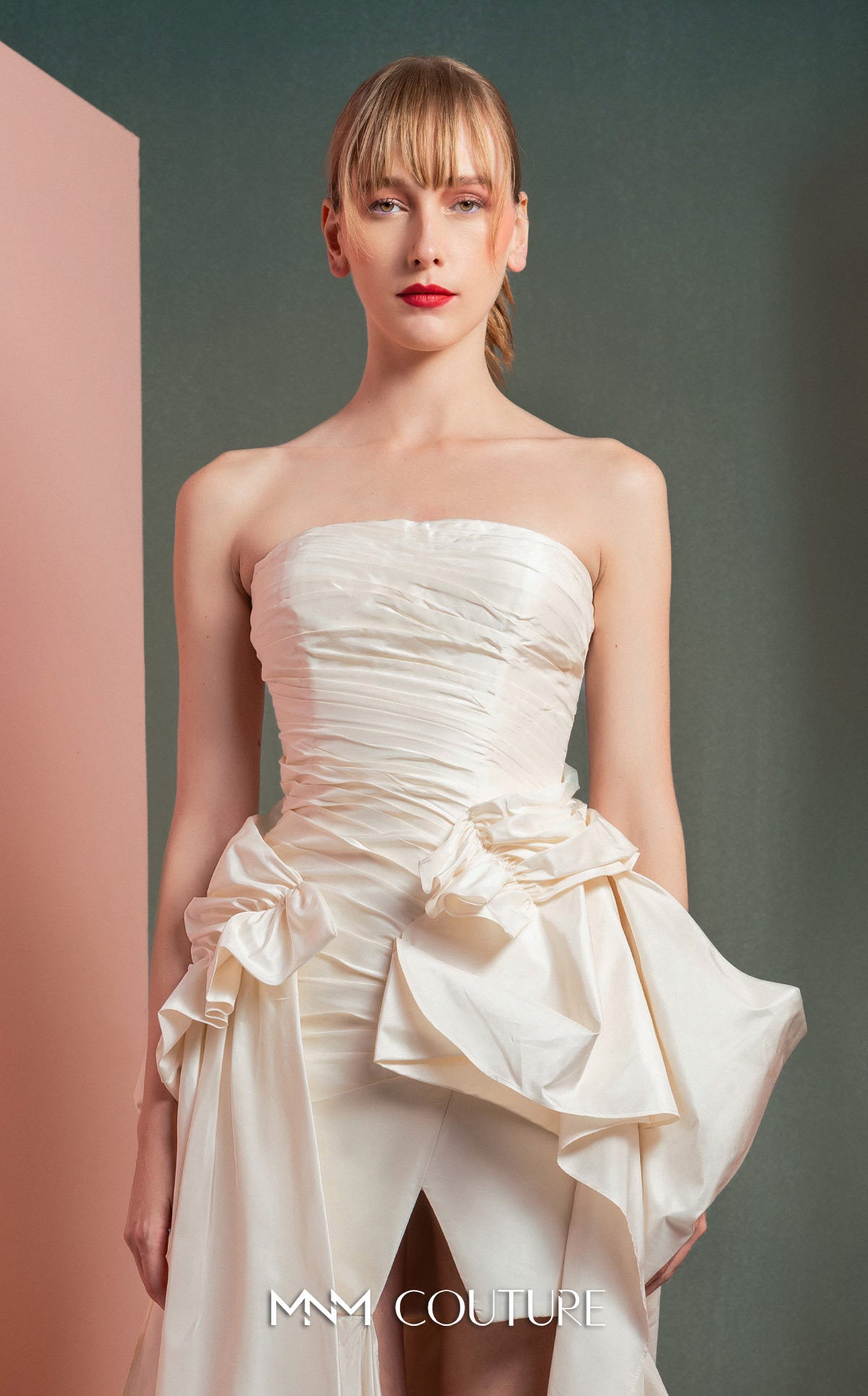 Cocktail Dresses High Low Cocktail Evening Ruffle Dress MNM Couture GOF2519 Off White