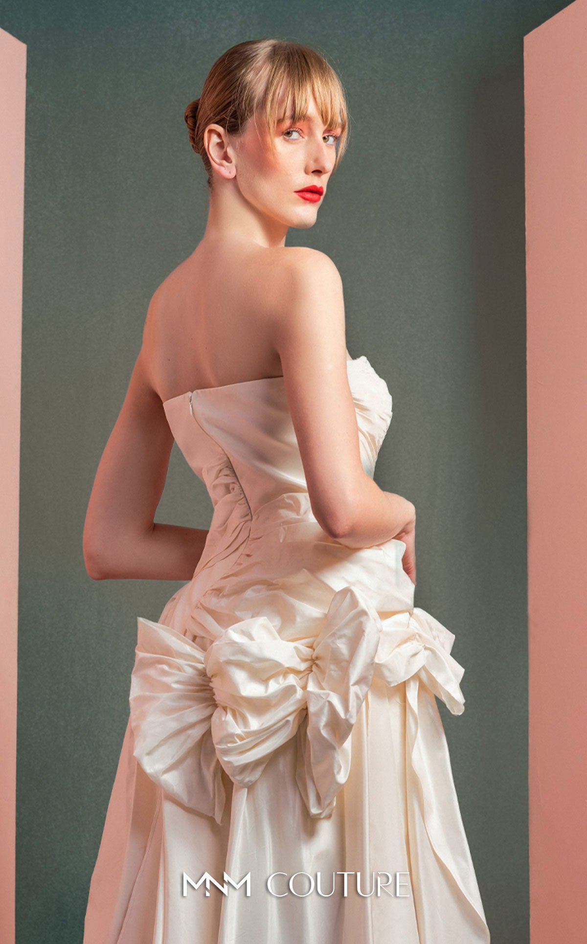Cocktail Dresses High Low Cocktail Evening Ruffle Dress MNM Couture GOF2519 Off White