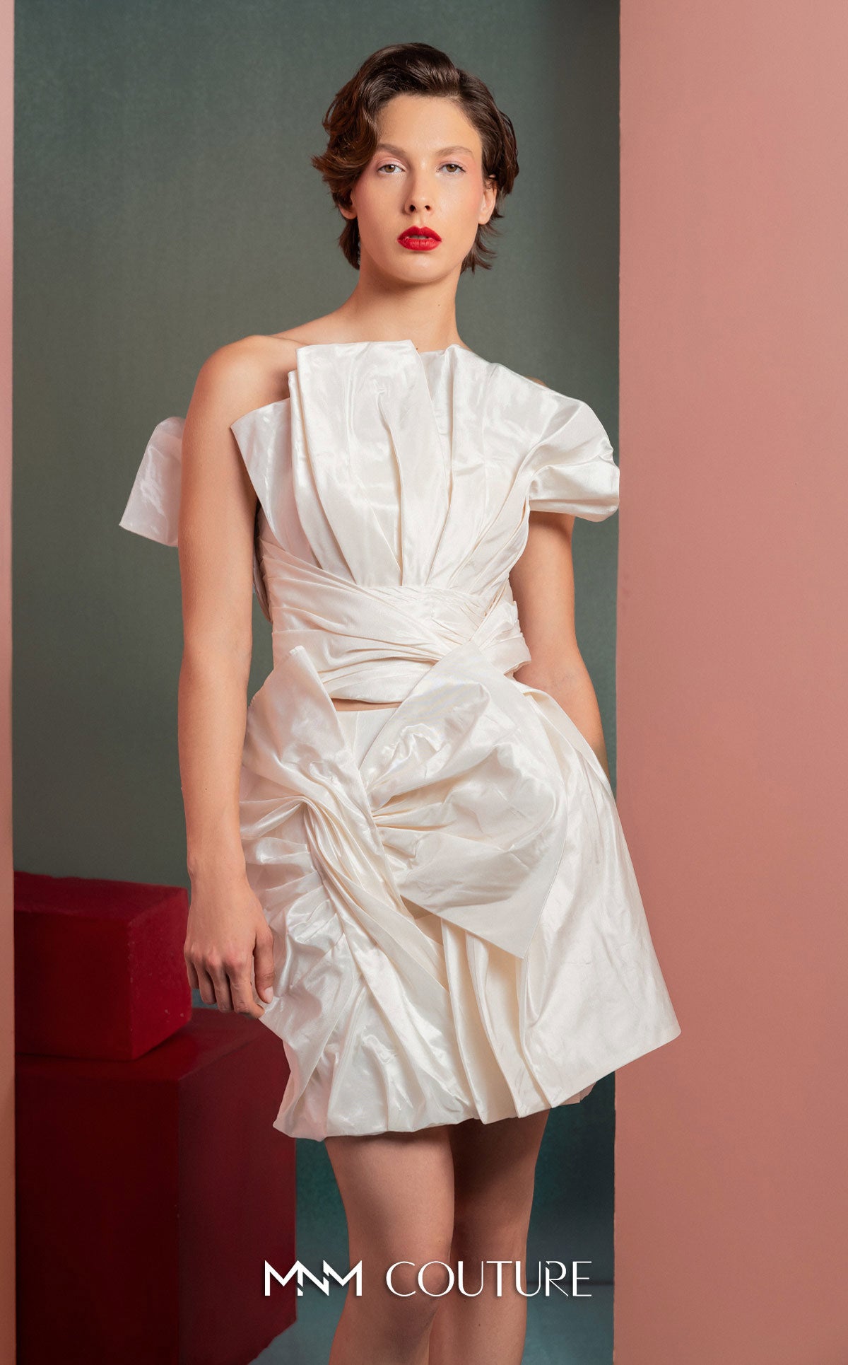 Cocktail Dresses Short Mini Two Piece Cocktail Dress MNM Couture GOF2527 Off White