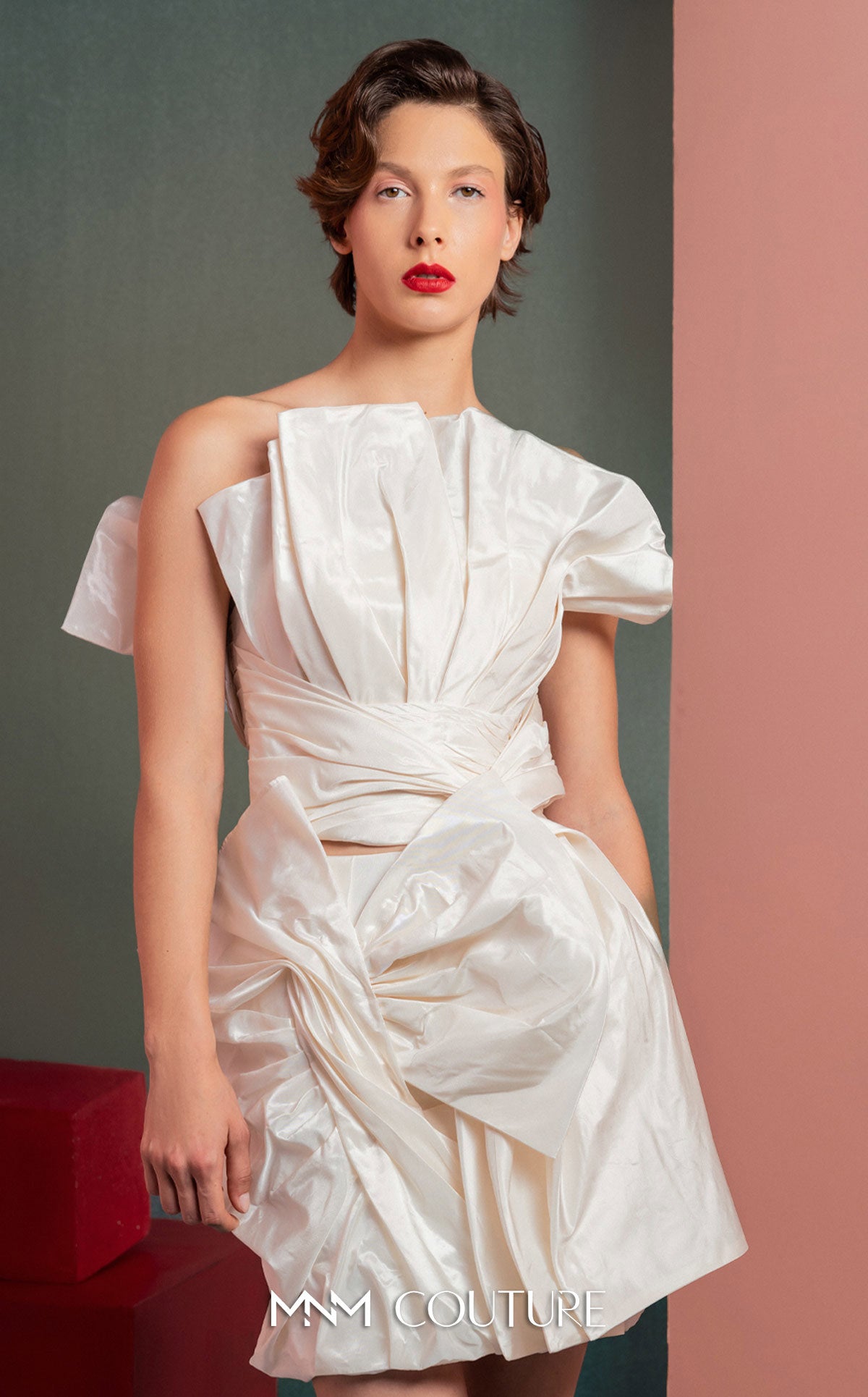 Cocktail Dresses Short Mini Two Piece Cocktail Dress MNM Couture GOF2527 Off White