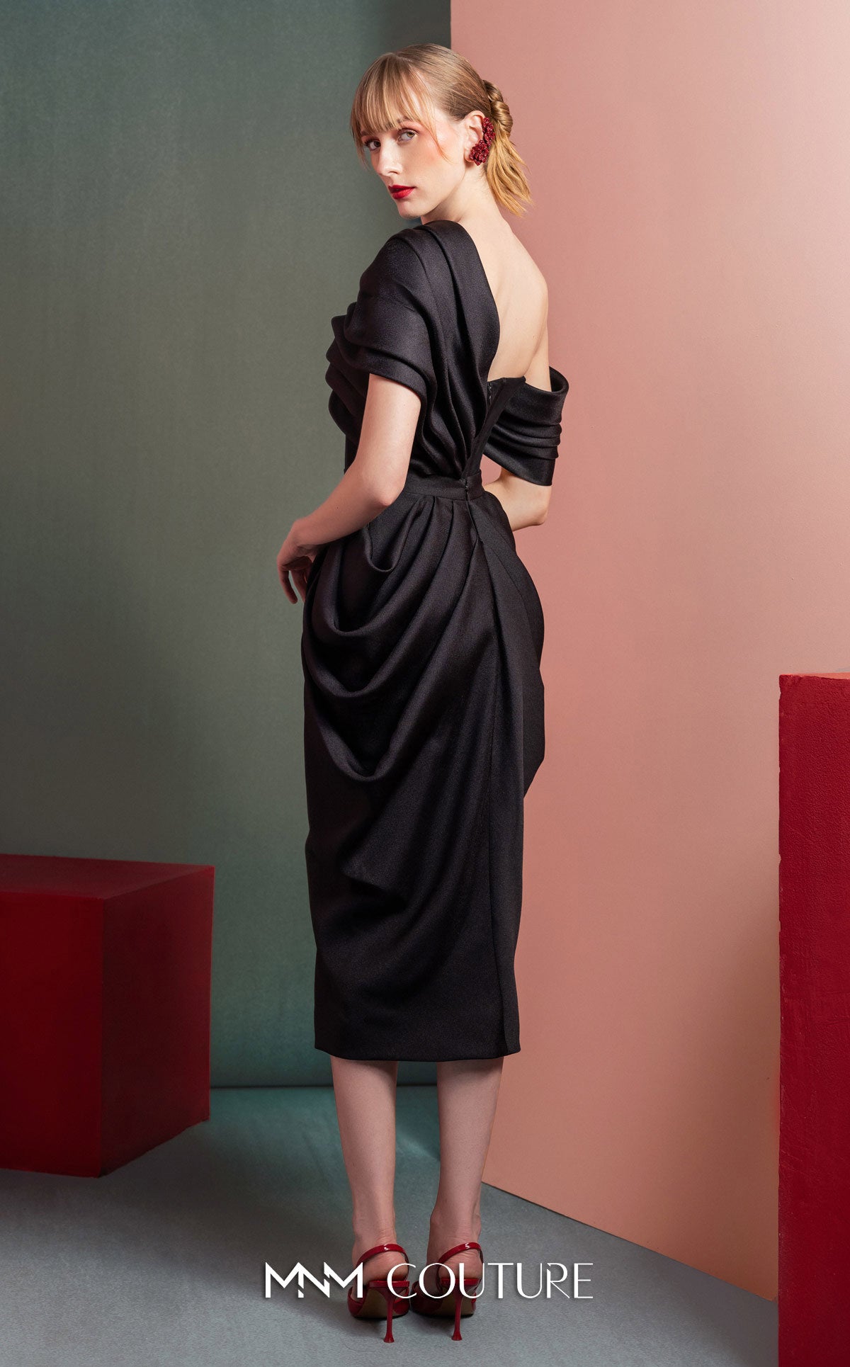 Cocktail Dresses Two Piece Pleated Evening Cocktail Dress MNM Couture GOF2528 Black