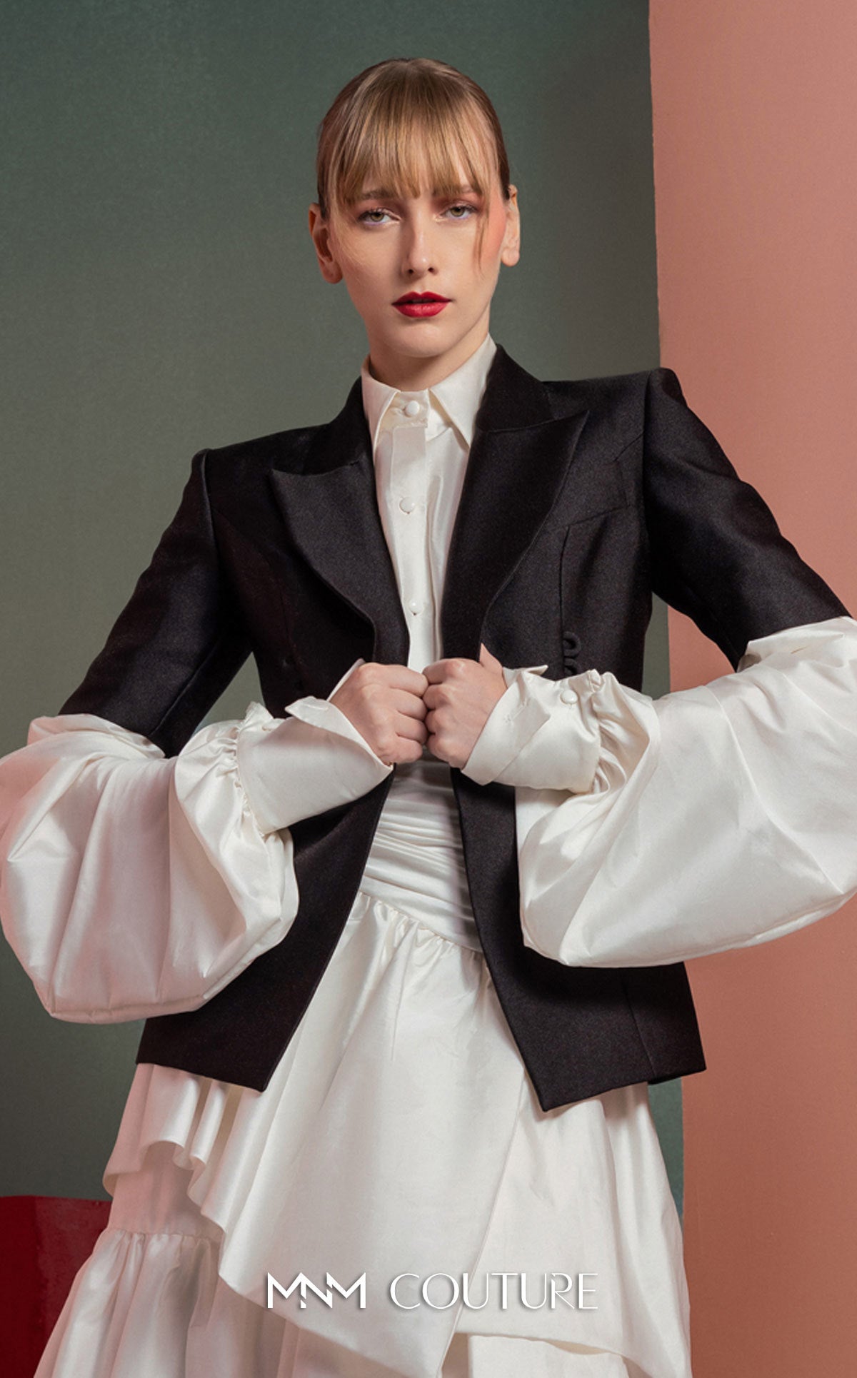 Collared Midi Layered Cocktail Dress by MNM Couture GOF2532 in Black/White
