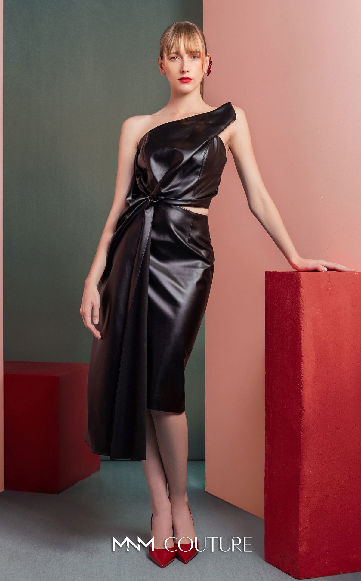 Cocktail Dresses Midi Fitted Evening Cocktail Dress MNM Couture GOF2533 Black