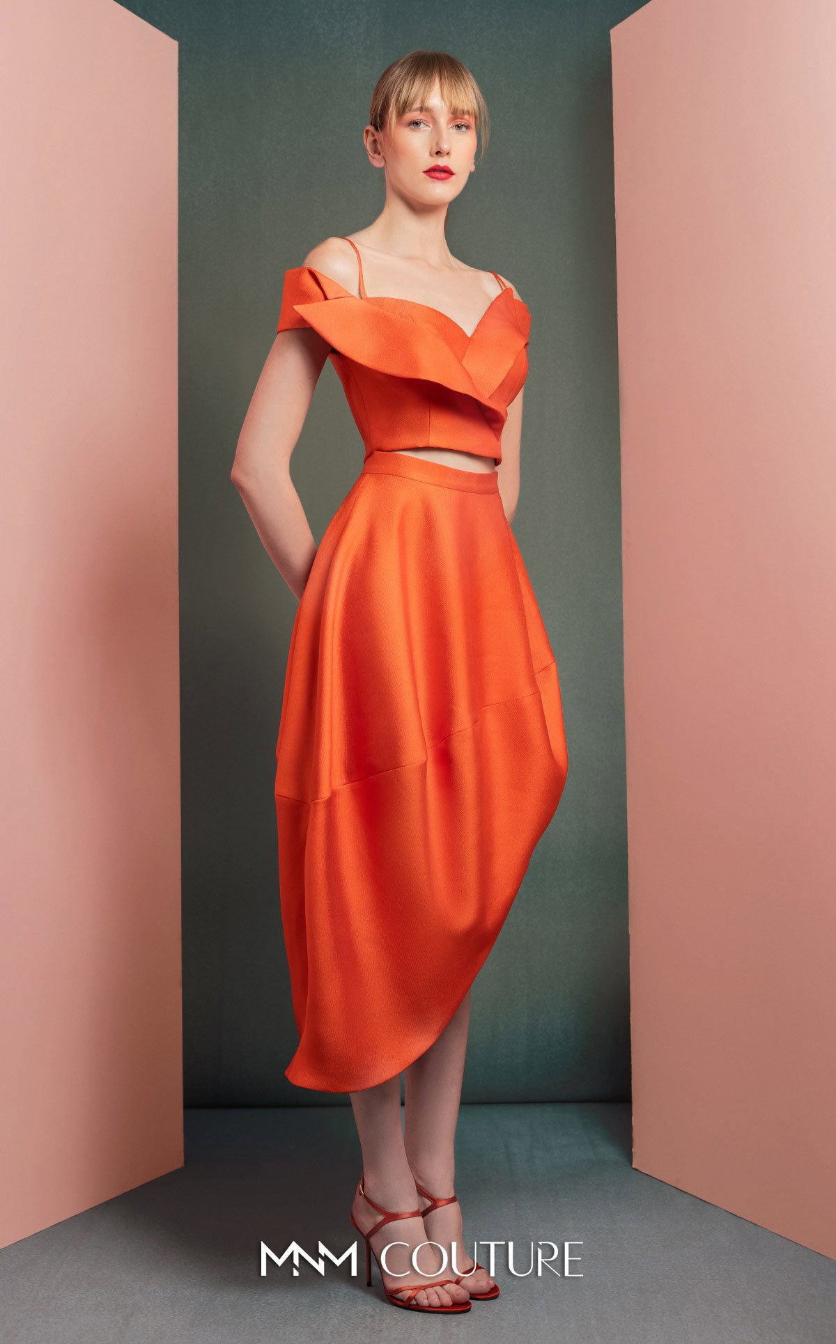 Cocktail Dresses High Low Two Piece Cocktail Evening Dress MNM Couture GOF2537 Orange
