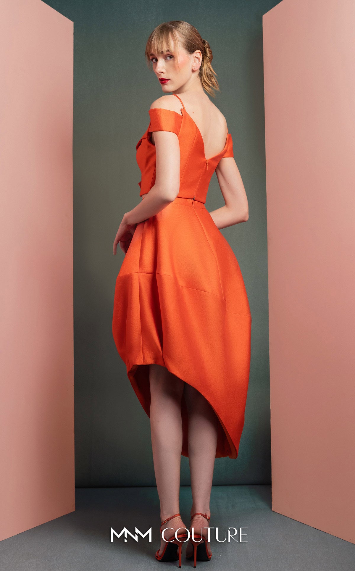 Cocktail Dresses High Low Two Piece Cocktail Evening Dress MNM Couture GOF2537 Orange