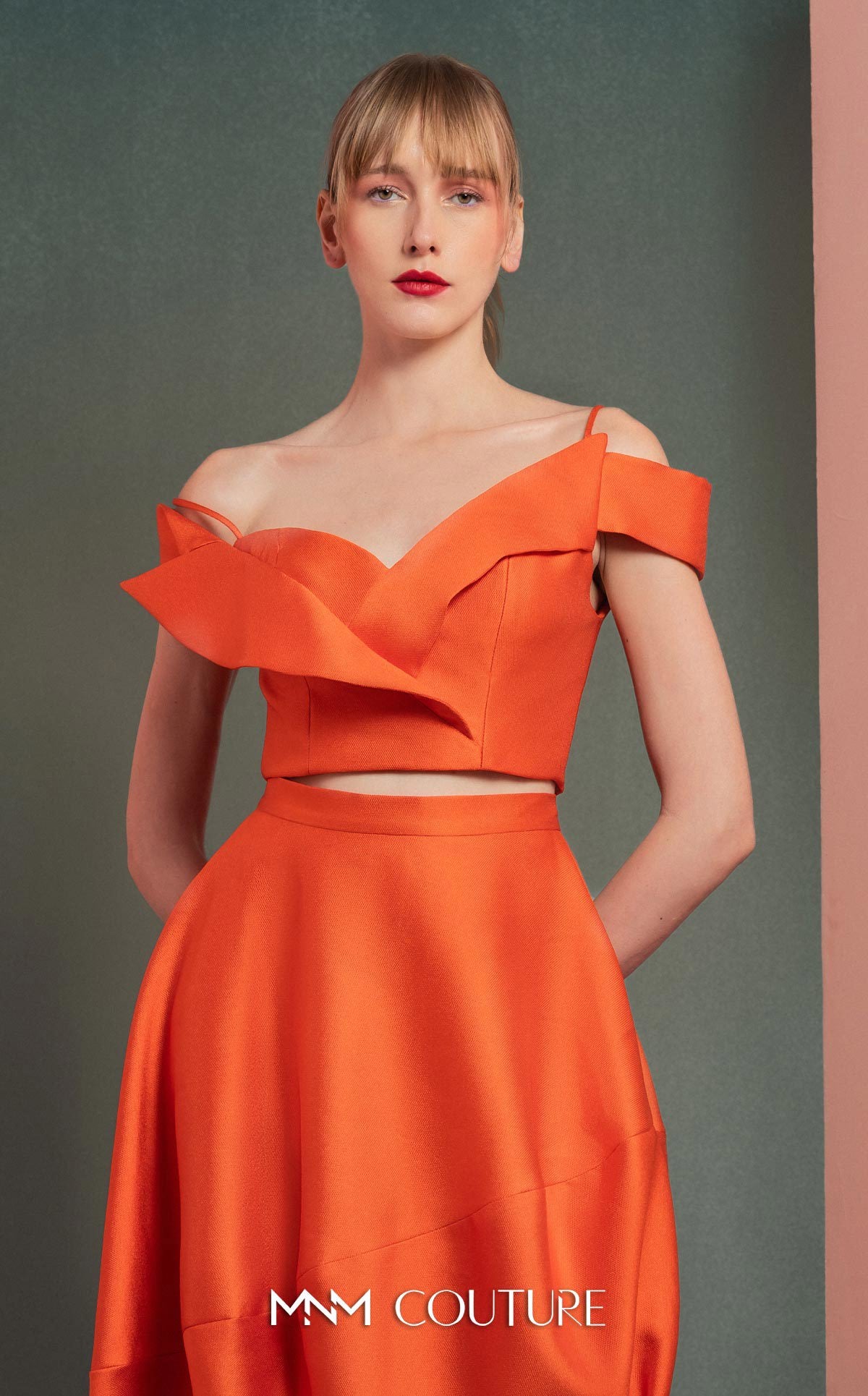 Cocktail Dresses High Low Two Piece Cocktail Evening Dress MNM Couture GOF2537 Orange