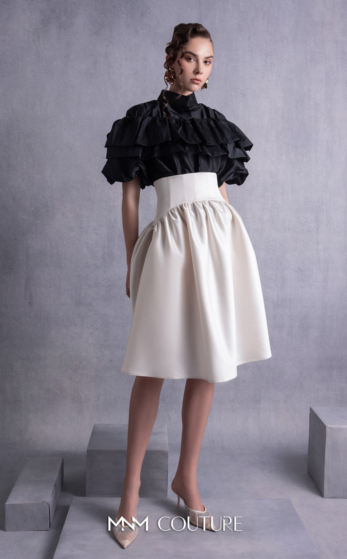 High Neck Short Ruffled Cocktail Dress by MNM Couture GOS2506 in Black/Gold