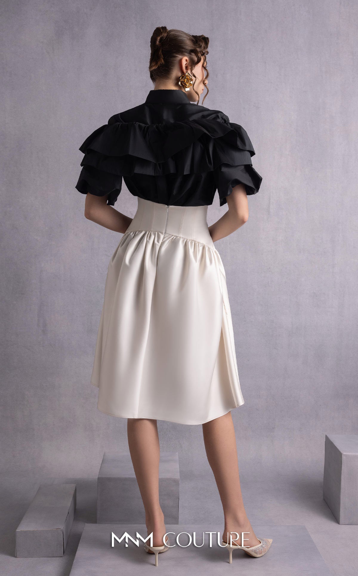 High Neck Short Ruffled Cocktail Dress by MNM Couture GOS2506 in Black/Gold
