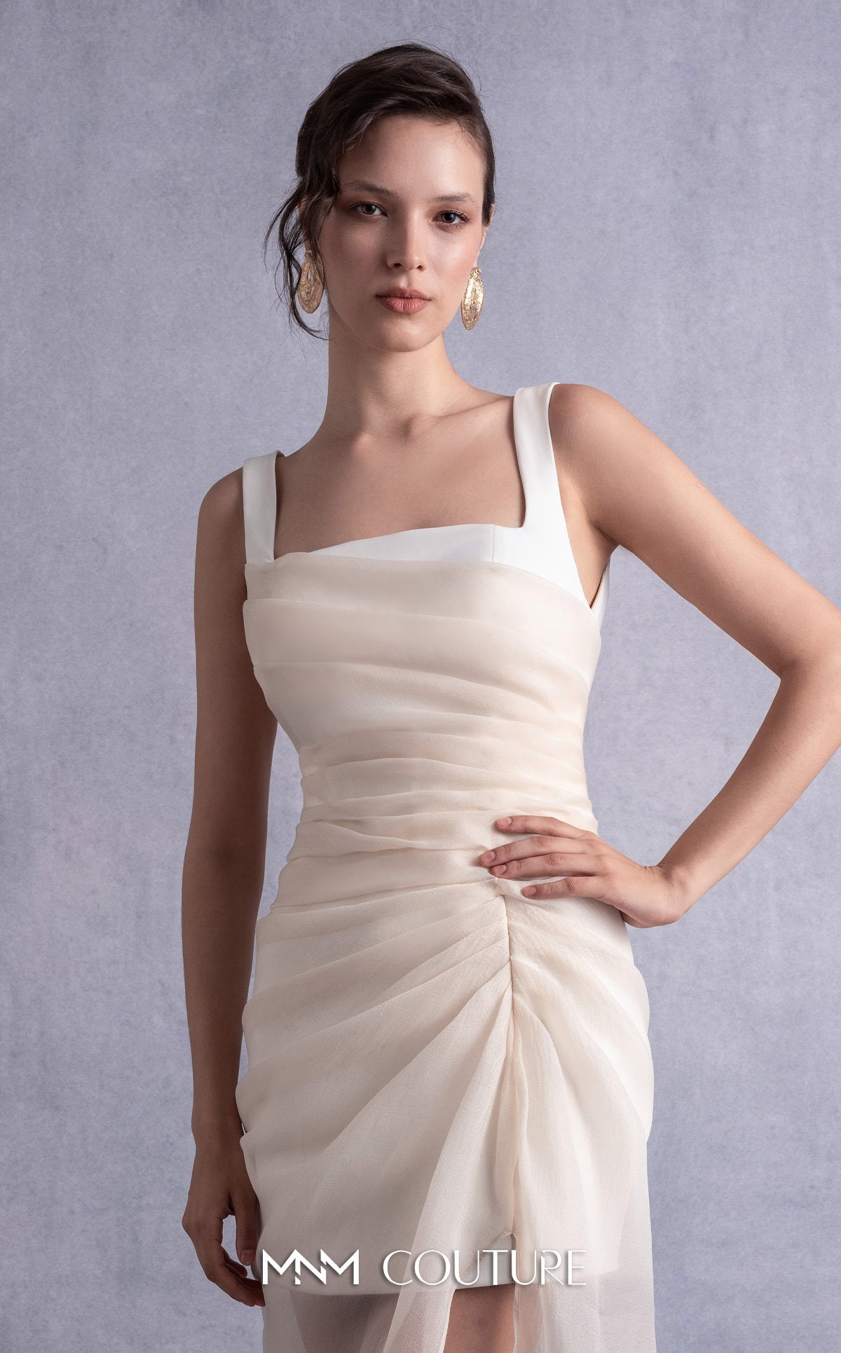Formal Dresses High Low Pleated Formal Prom Dress MNM Couture GOS2511 Nude