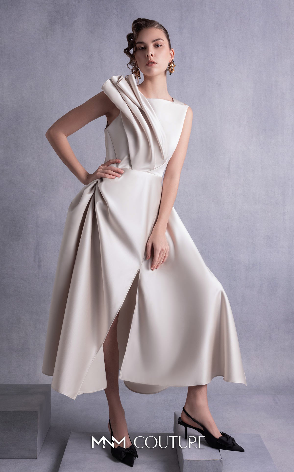 Cocktail Dresses Midi A Line Cocktail Dress MNM Couture GOS2517 Gold