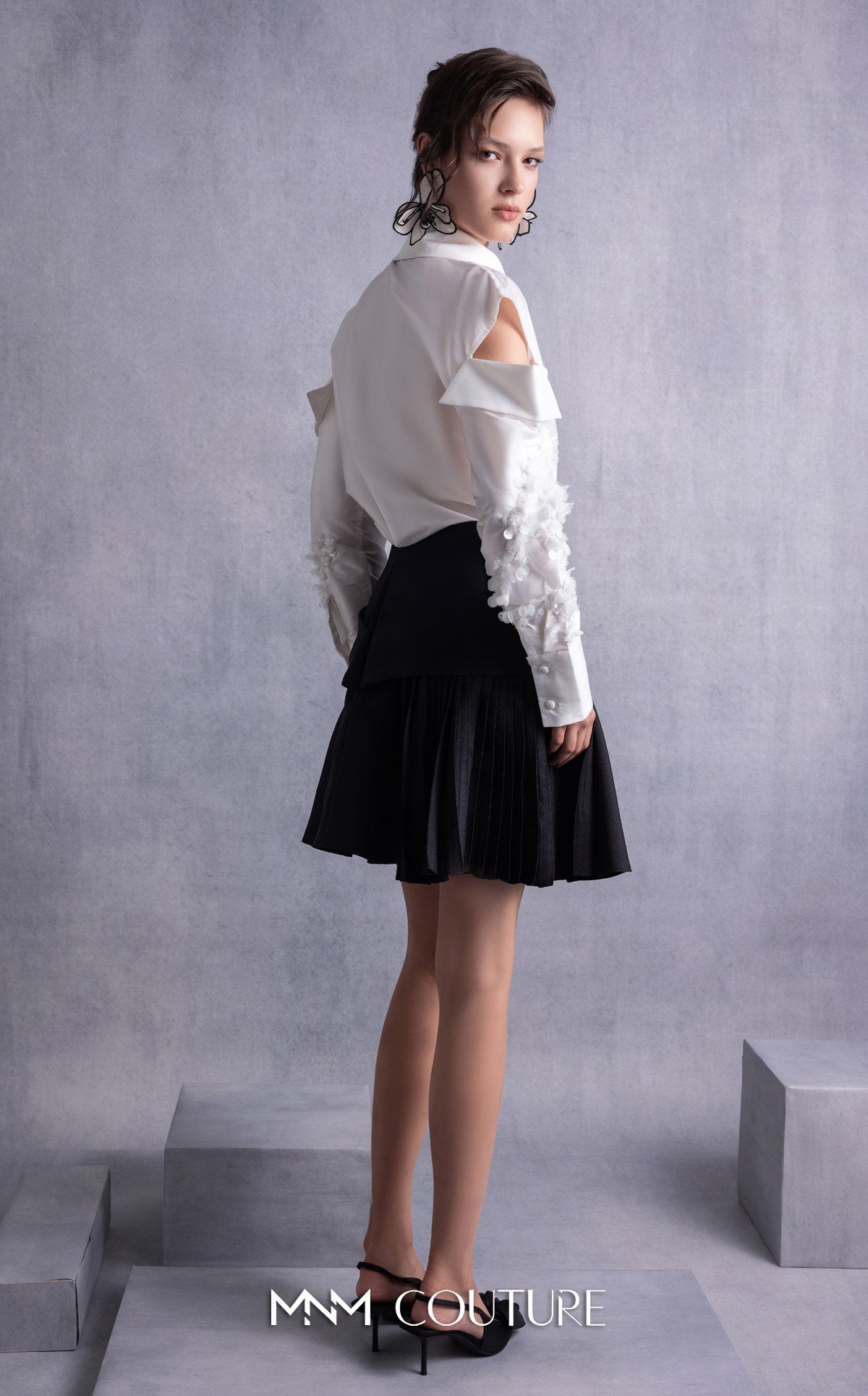 Collared Short Two-Piece Cocktail Dress by MNM Couture GOS2519 in White/Black