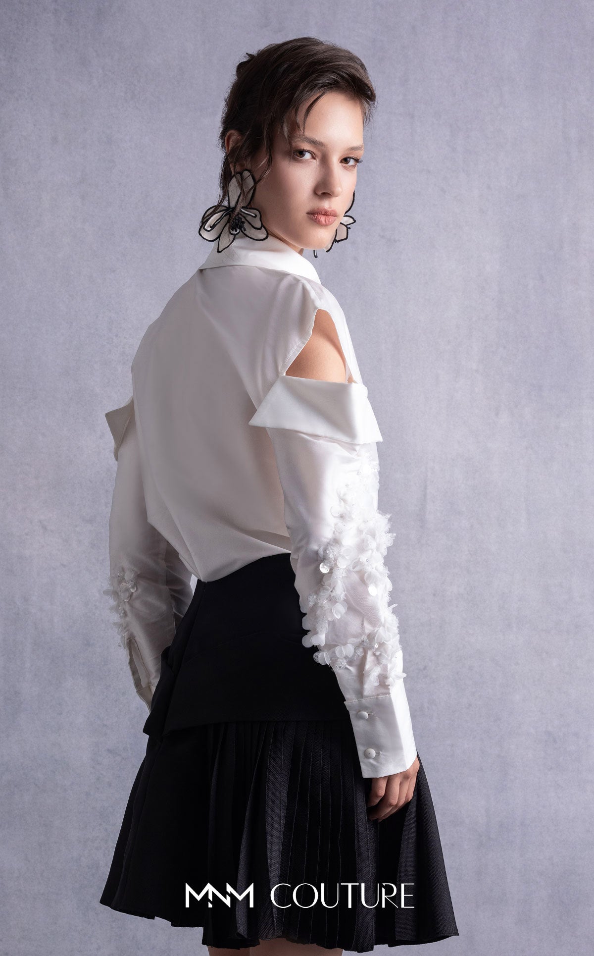 Collared Short Two-Piece Cocktail Dress by MNM Couture GOS2519 in White/Black