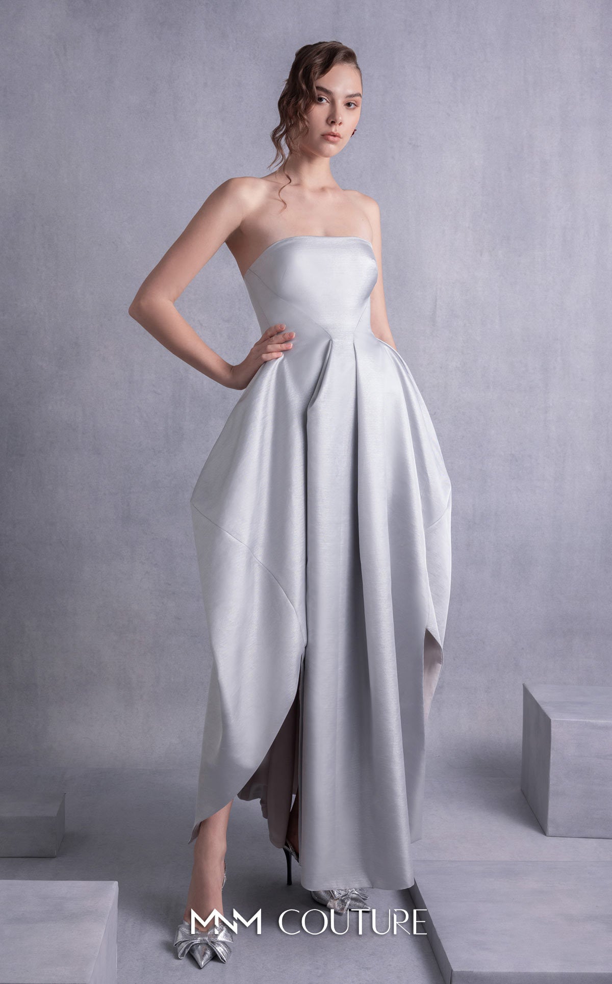 Cocktail Dresses Tea Length Cocktail A Line Dress MNM Couture GOS2521 Silver