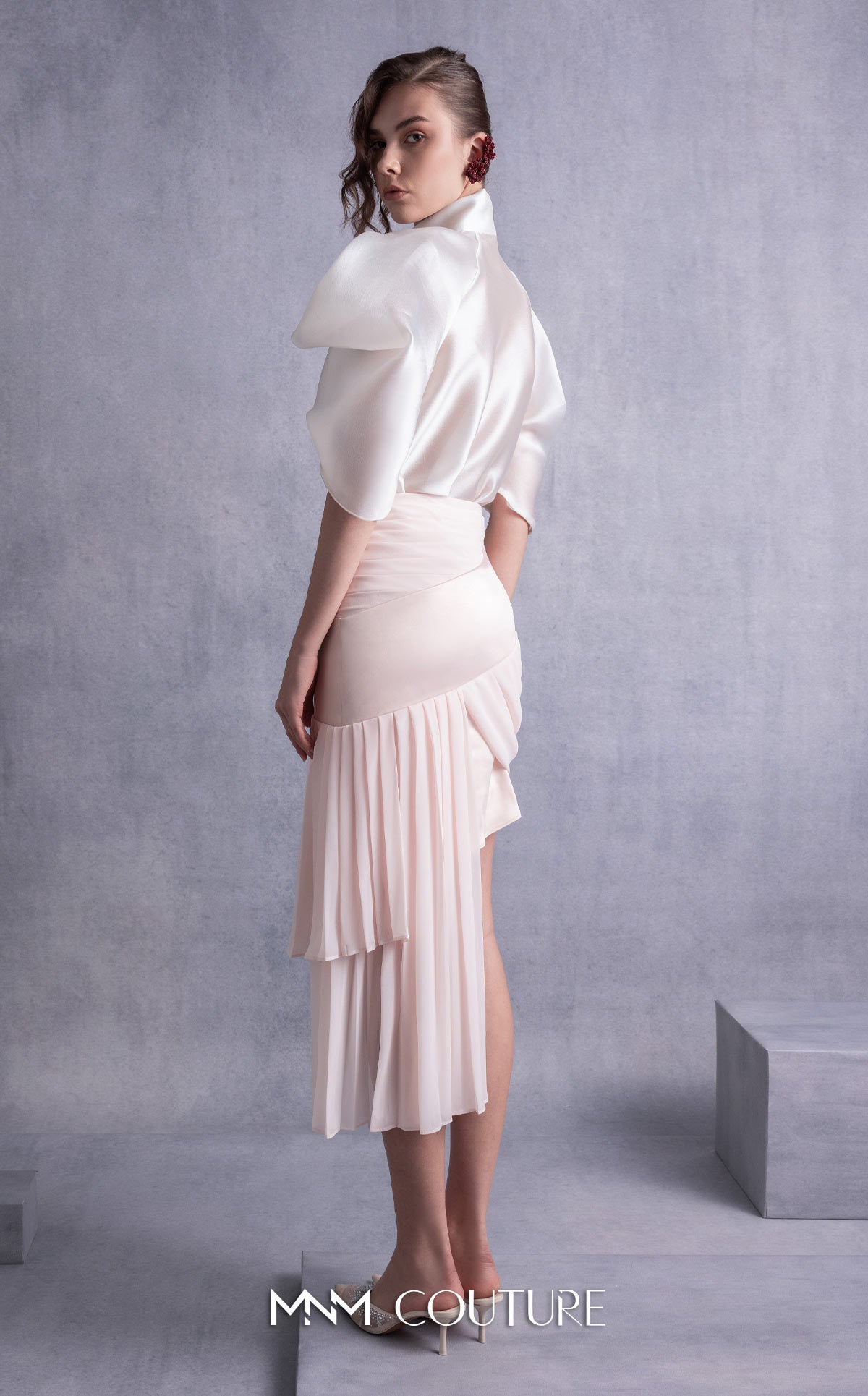 High Neck Short Satin Cocktail Dress by MNM Couture GOS2522 in Off White