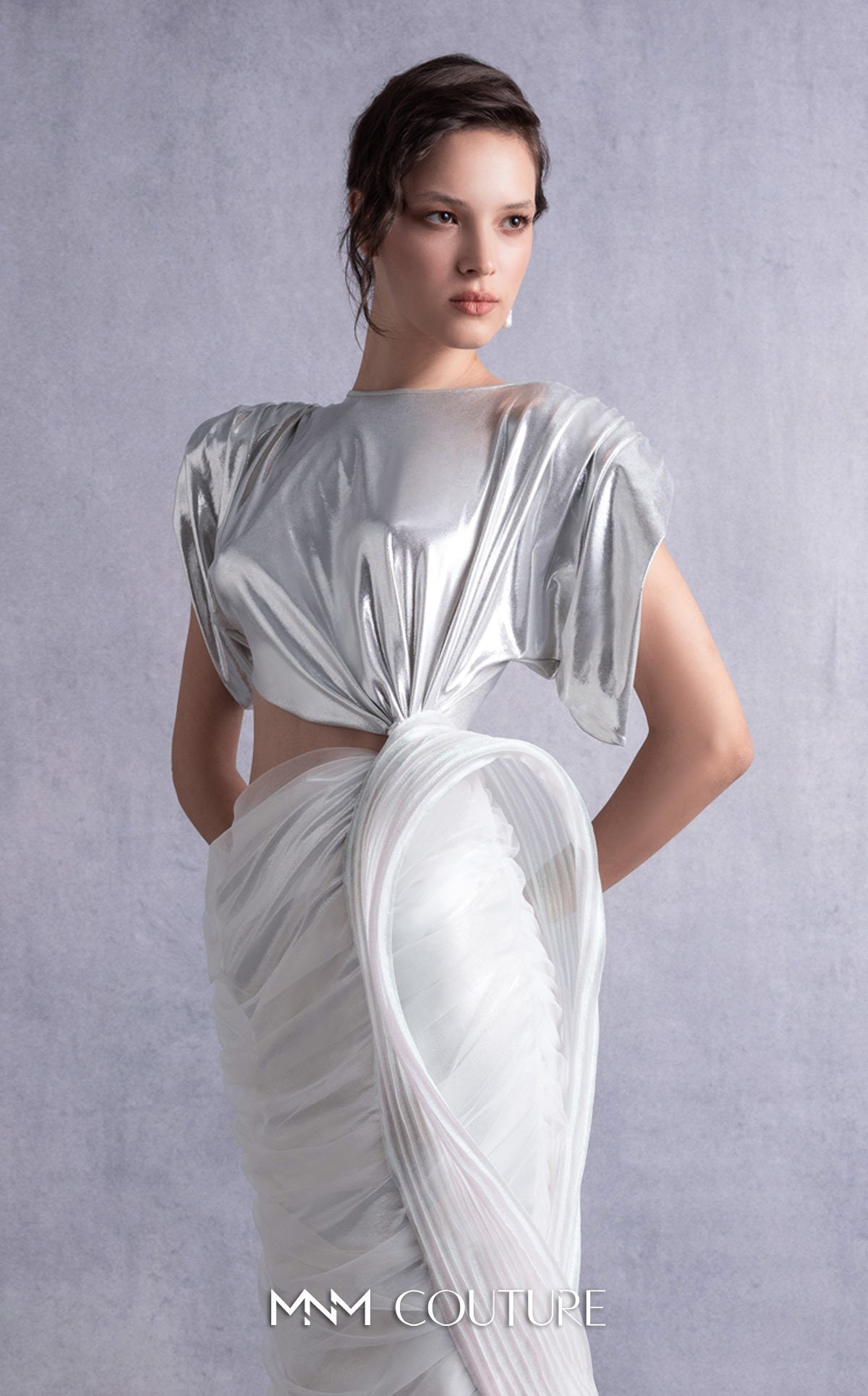 Cocktail Dresses Metallic Short Evening Cocktail Dress MNM Couture GOS2523 Silver