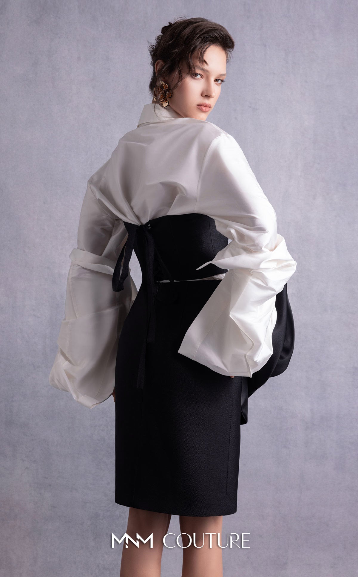 Collared Short Satin Cocktail Dress by MNM Couture GOS2526 in Black/White