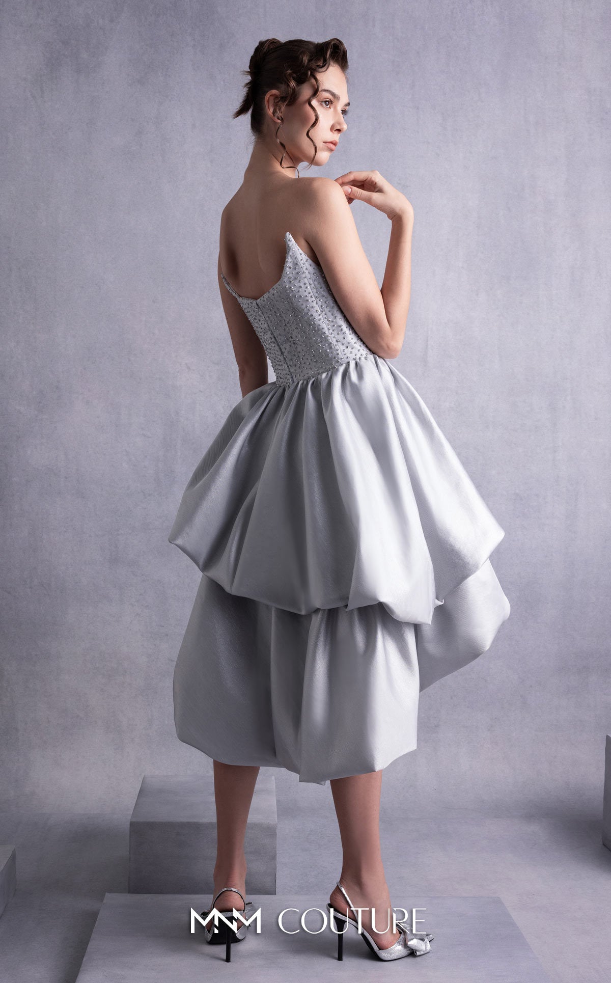 Cocktail Dresses Short Ruffled Mini Cocktail Dress MNM Couture GOS2538 Silver