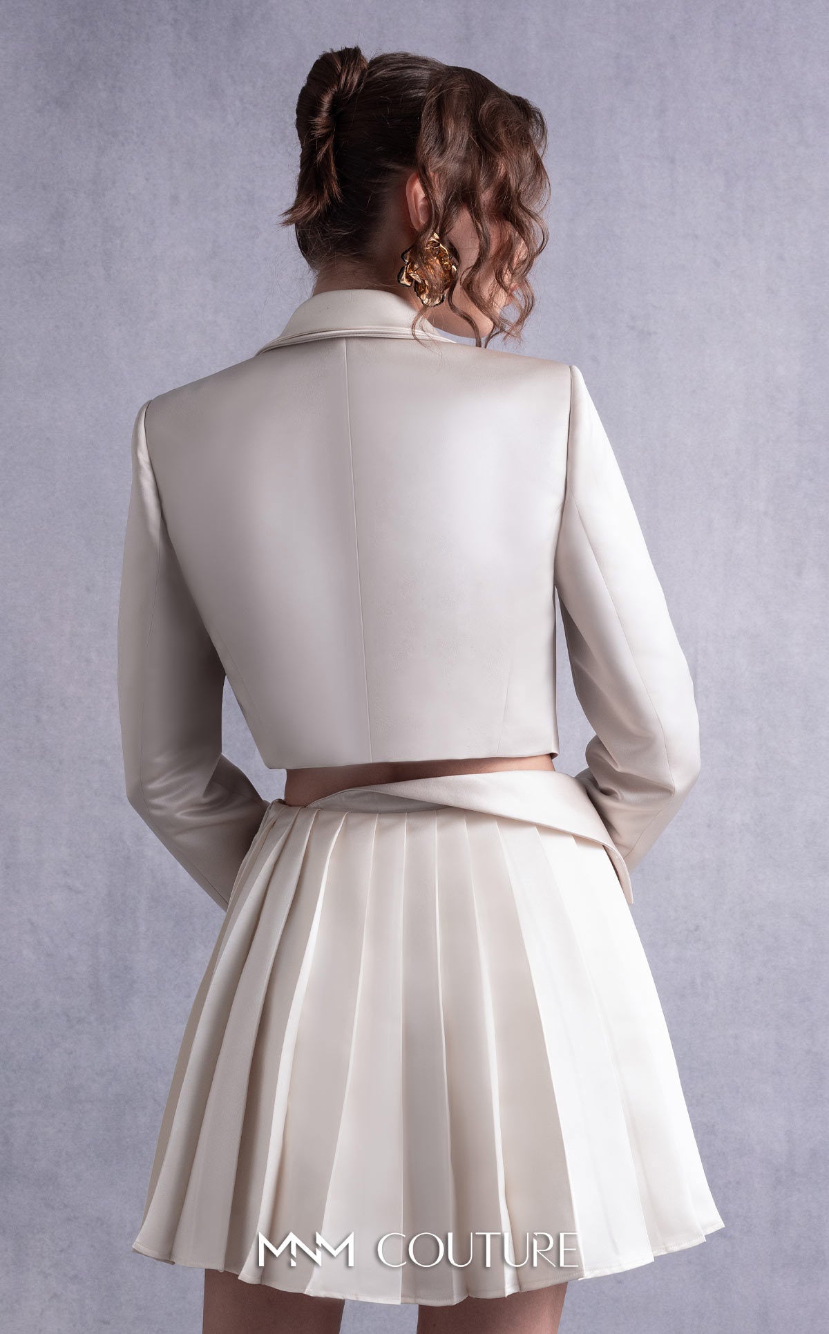 Notched Collar Short Crepe Cocktail Dress by MNM Couture GOS2539 in Nude