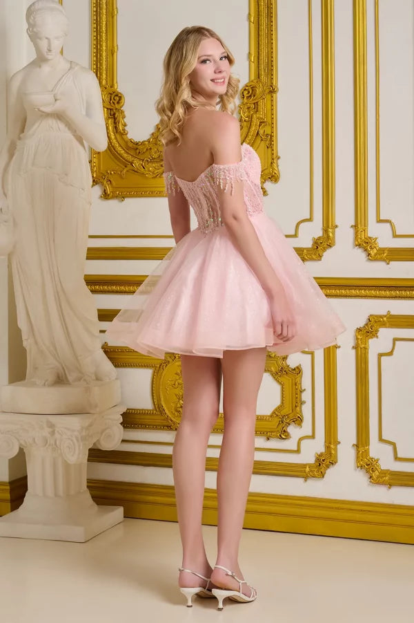 Short Homecoming A Line Glitter Sequin Prom Dress Blush