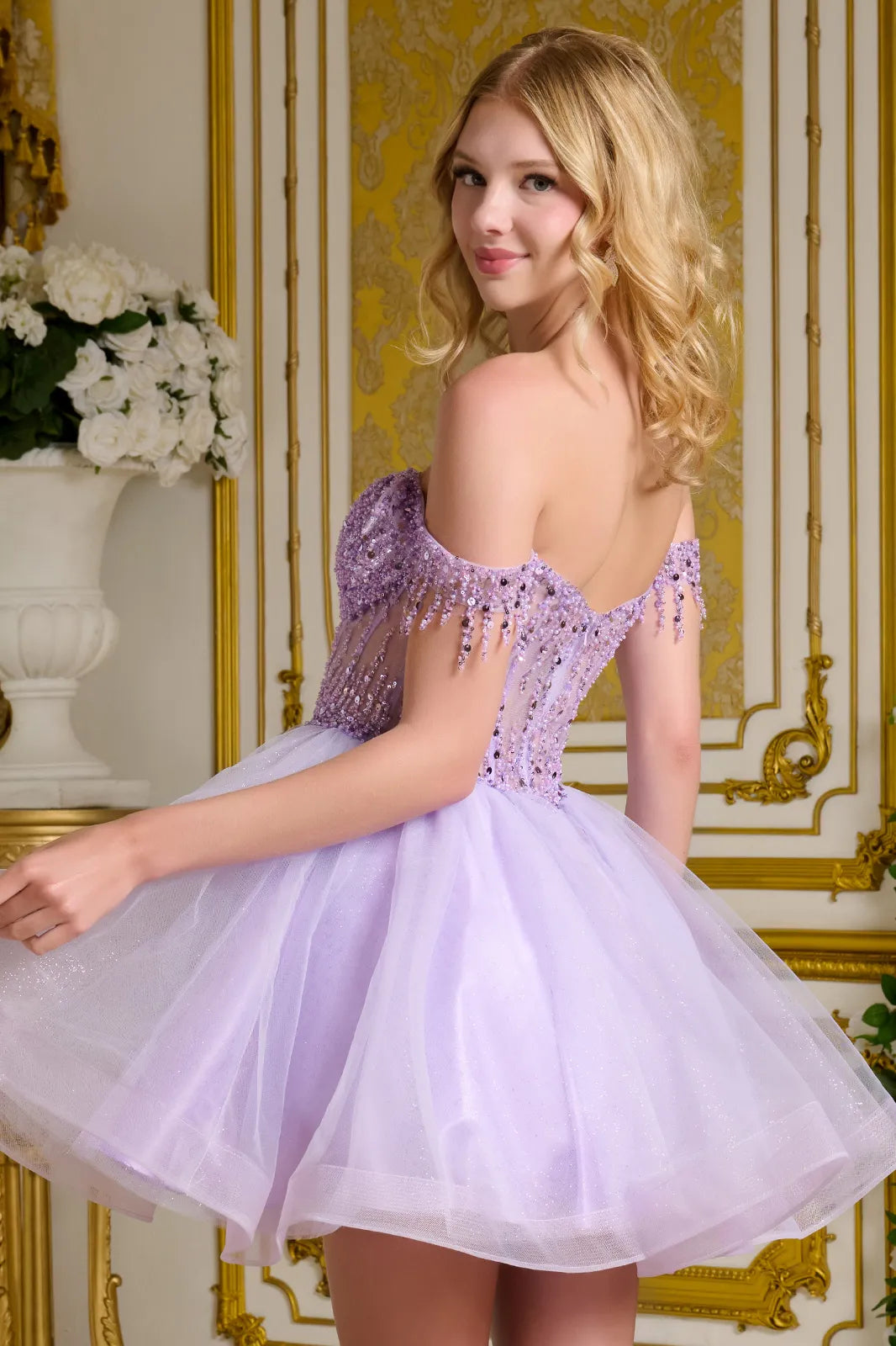 Cocktail Dresses Beaded Corset Short Homecoming Cocktail Dress - A Line - GLS GS3634 Lilac-Tulle-GS3634-Corset