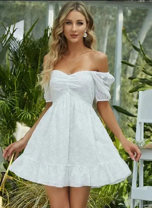 White Short Sleeve Cocktail Dress White for 17.99 The Dress Outlet