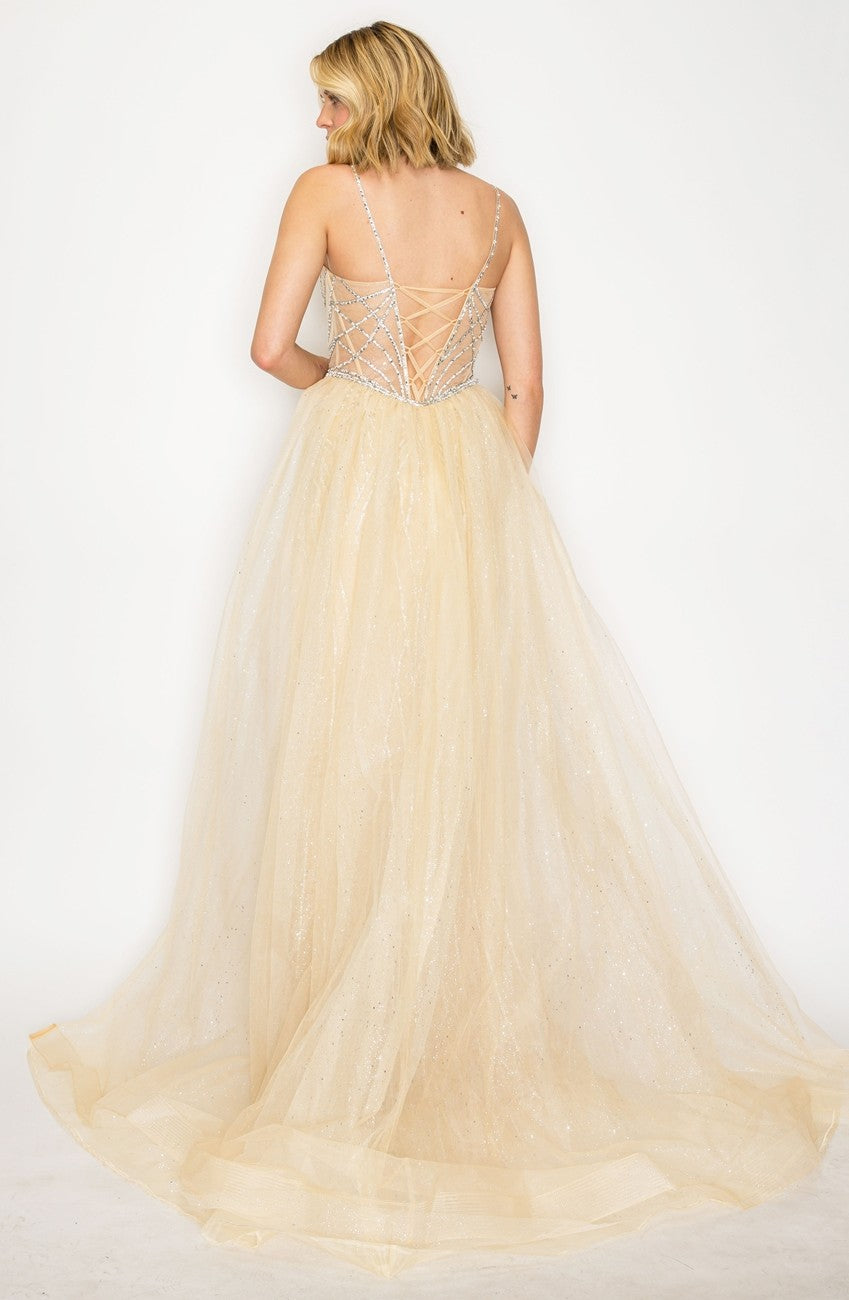 Prom Dresses Long Formal Beaded Overskirt Prom Dress Nude