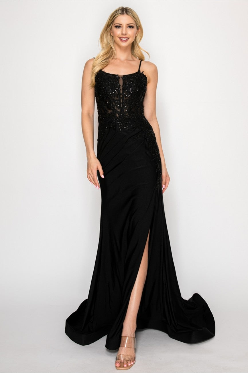 Prom Dresses Fitted Prom Long Formal Beaded Evening Gown Black