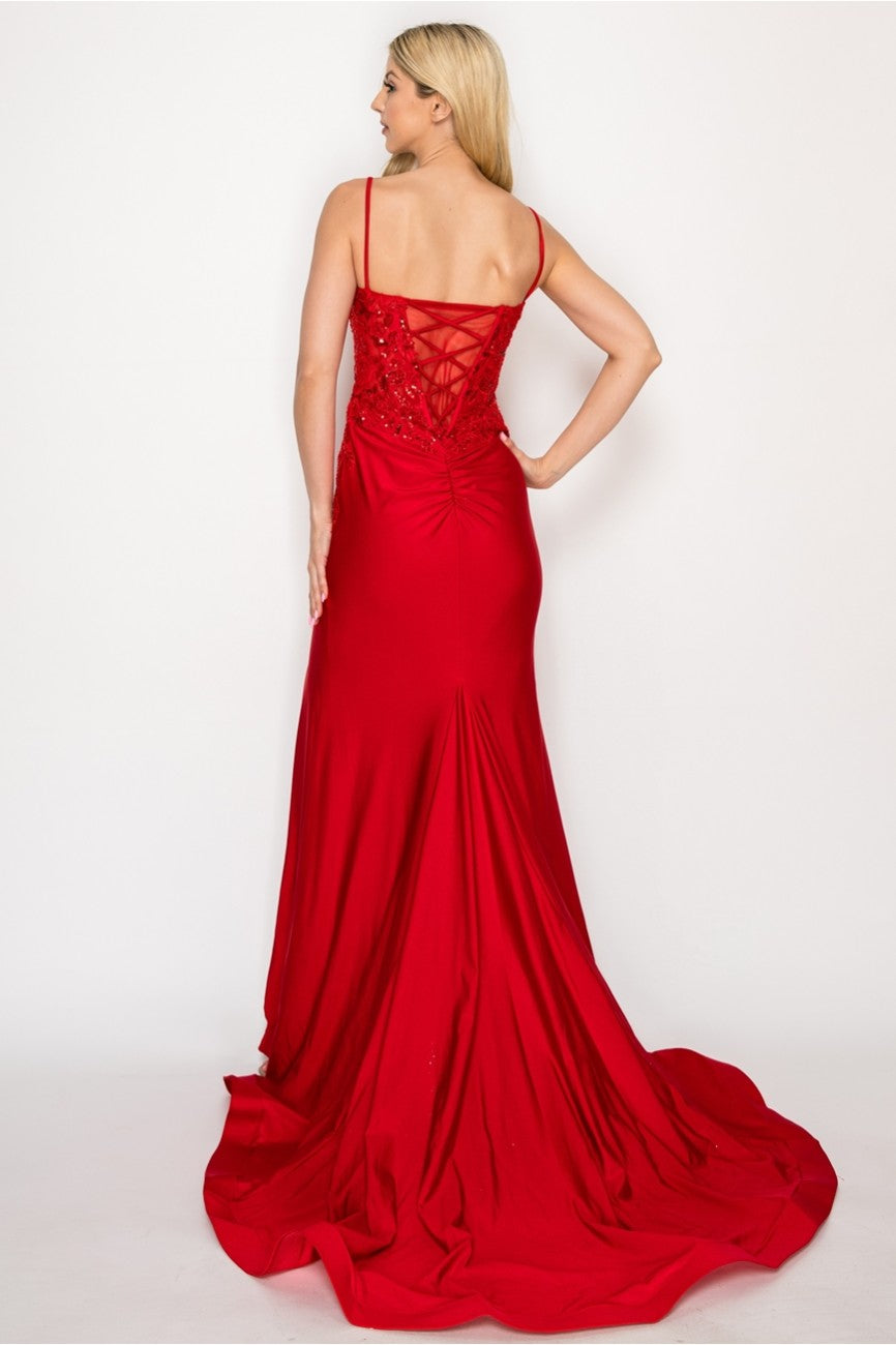 Prom Dresses Fitted Prom Long Formal Beaded Evening Gown Red